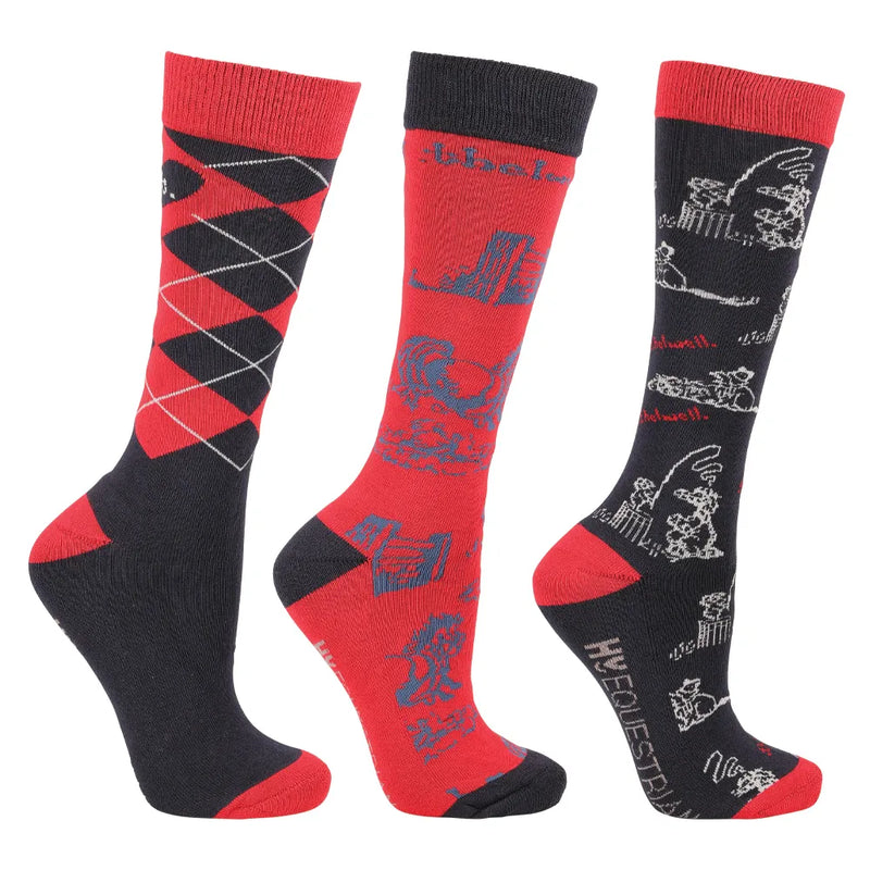 Hy Equestrian Thelwell Collection Practice Makes Perfect Socks - Red/Navy