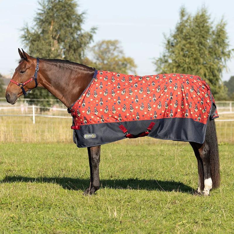 StormX Original 50 Turnout Rug - Thelwell Collection Balancing Act - Red/Navy