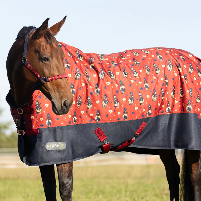 StormX Original 50 Turnout Rug - Thelwell Collection Balancing Act - Red/Navy