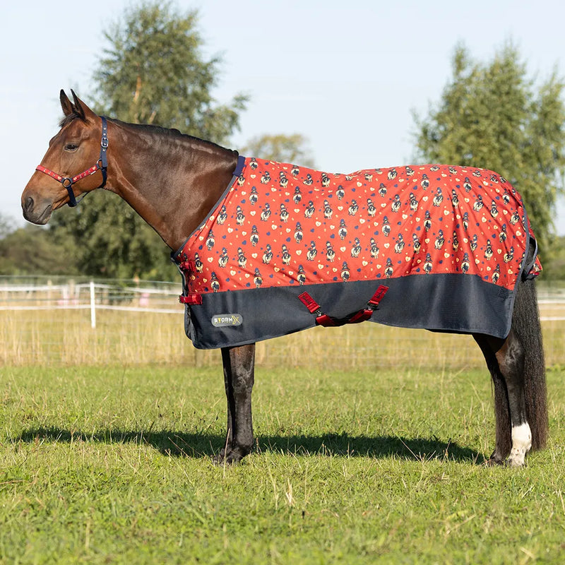 StormX Original 100 Turnout Rug - Thelwell Collection Balancing Act - Red/Navy