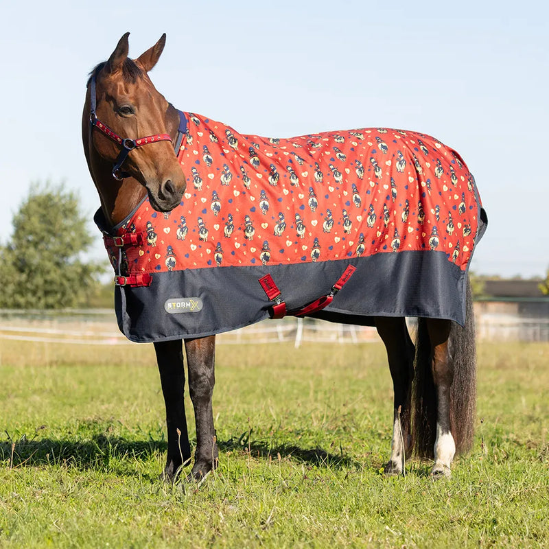 StormX Original 100 Turnout Rug - Thelwell Collection Balancing Act - Red/Navy