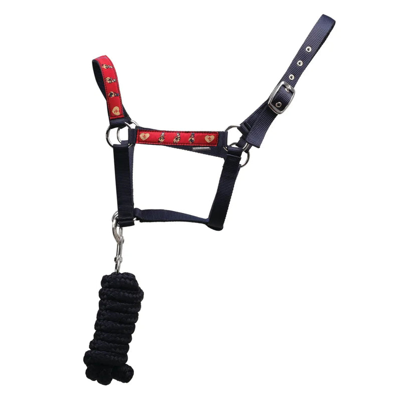 Hy Equestrian Thelwell Collection Balancing Act Head Collar & Lead Rope - Red/Navy