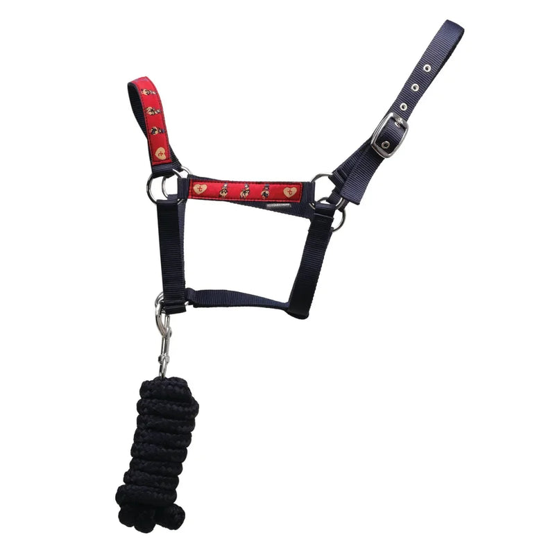Hy Equestrian Thelwell Collection Balancing Act Head Collar & Lead Rope - Red/Navy - Jalex Pet Products 