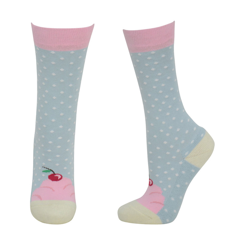 hyfashion cupcake socks (pack of 3) blue tint/pink icing