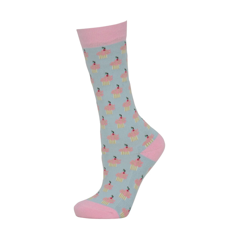 hyfashion cupcake socks (pack of 3) blue tint/pink icing